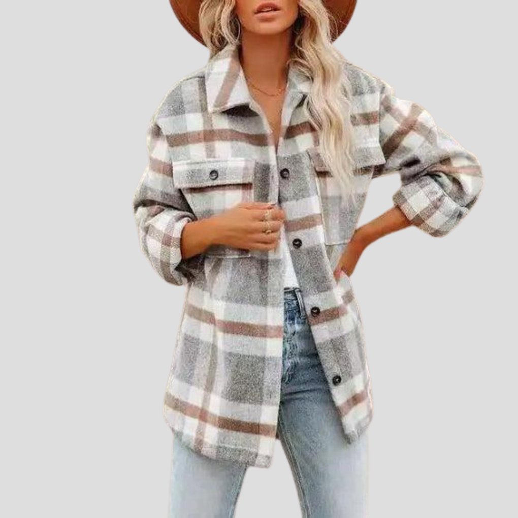 Women's Plaid Oversized Shacket - Light Gray