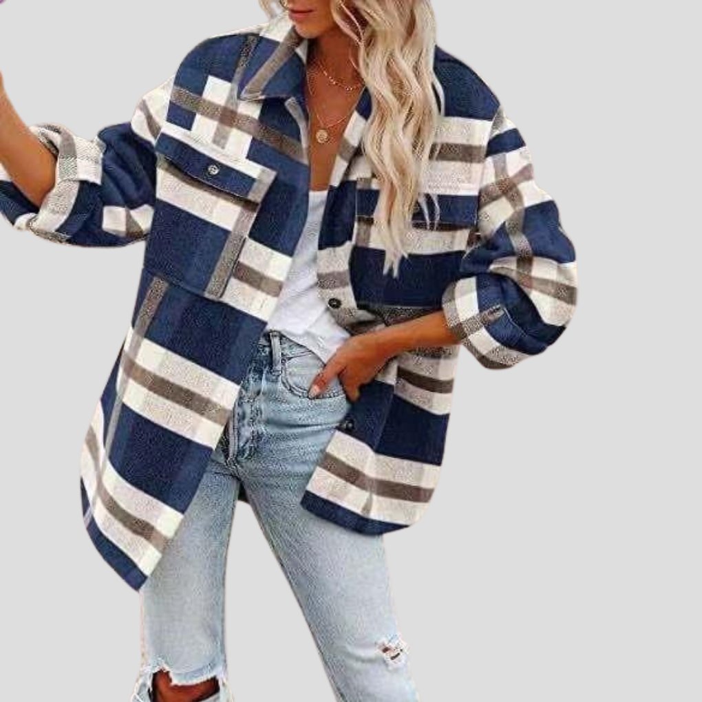 Women's Plaid Oversized Shacket - Blue