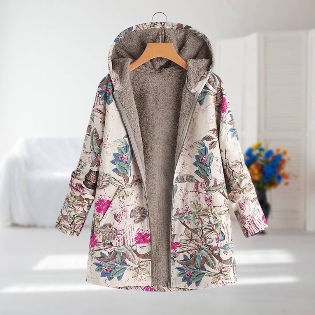 Women's Floral Parka Hooded Teddy Coat - Pink