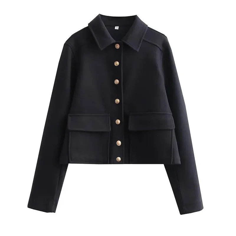 Women's Cropped Wool-Blend Jacket - Navy Blue