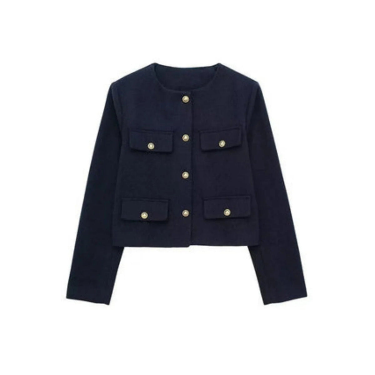 Women's Wool Cropped Jacket - Navy Blue
