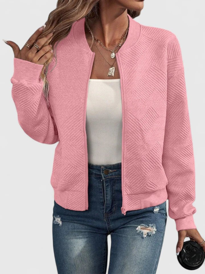 Women's Cropped Knit Bomber Jacket - Pink