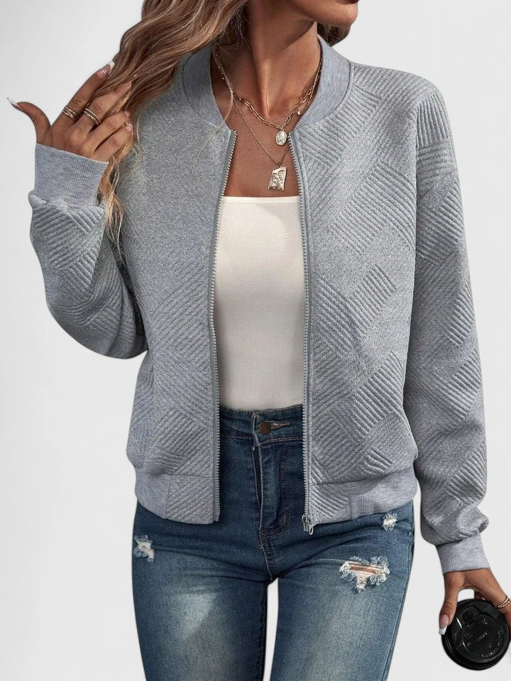 Women's Cropped Knit Bomber Jacket - Gray