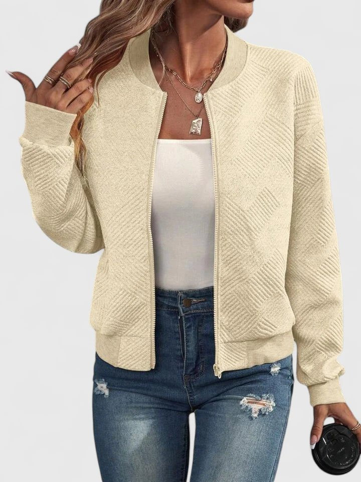 Women's Cropped Knit Bomber Jacket - Beige