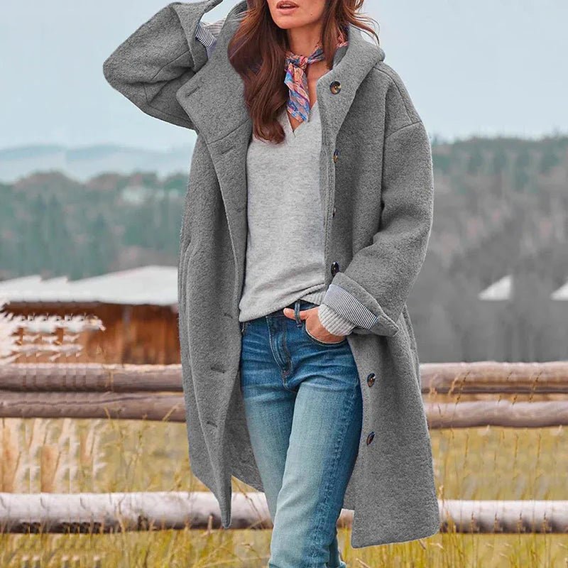 Women's Oversized Hooded Longline Wool Coat - Gray