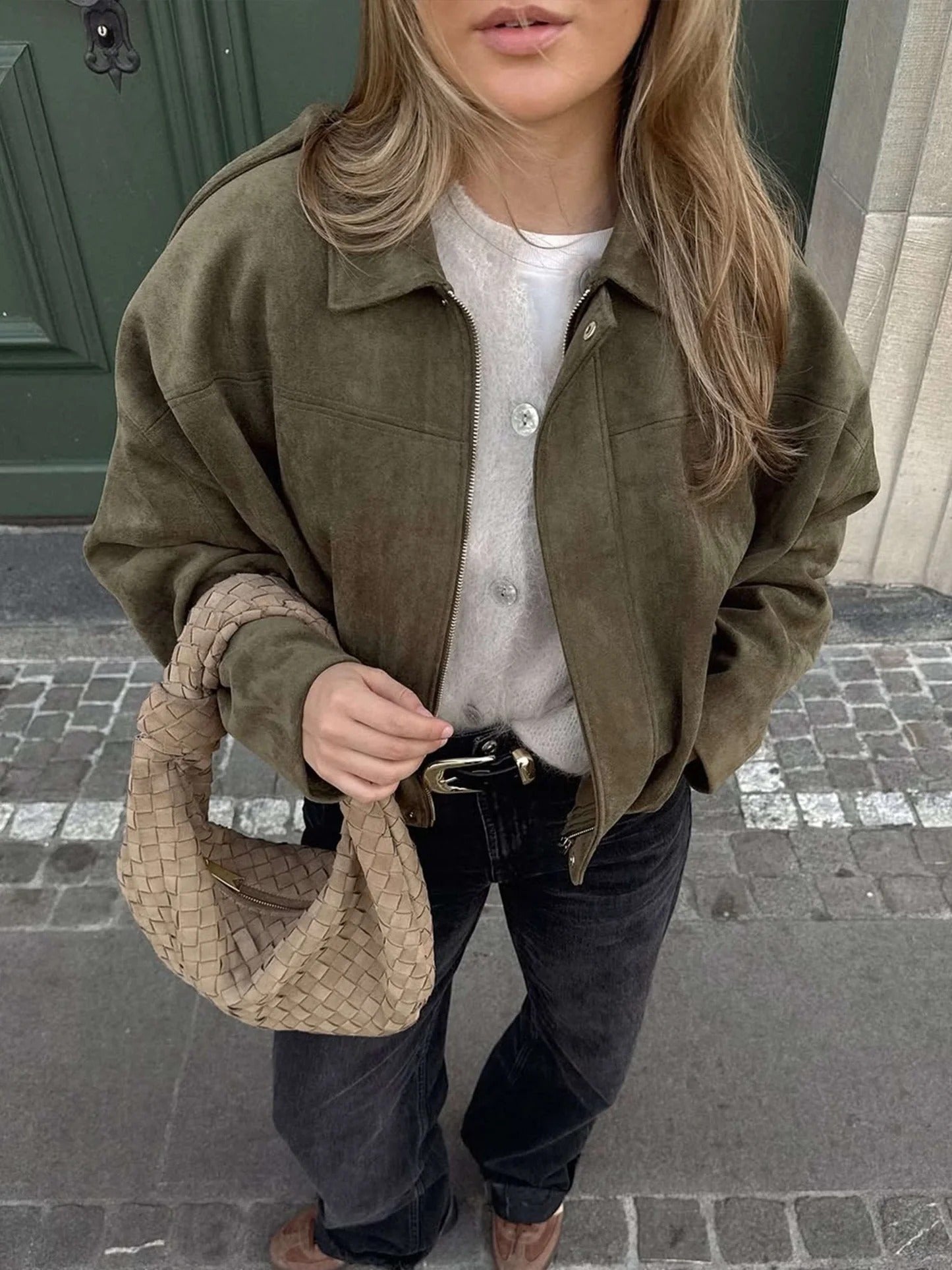 Women's Cropped Suede Bomber Jacket