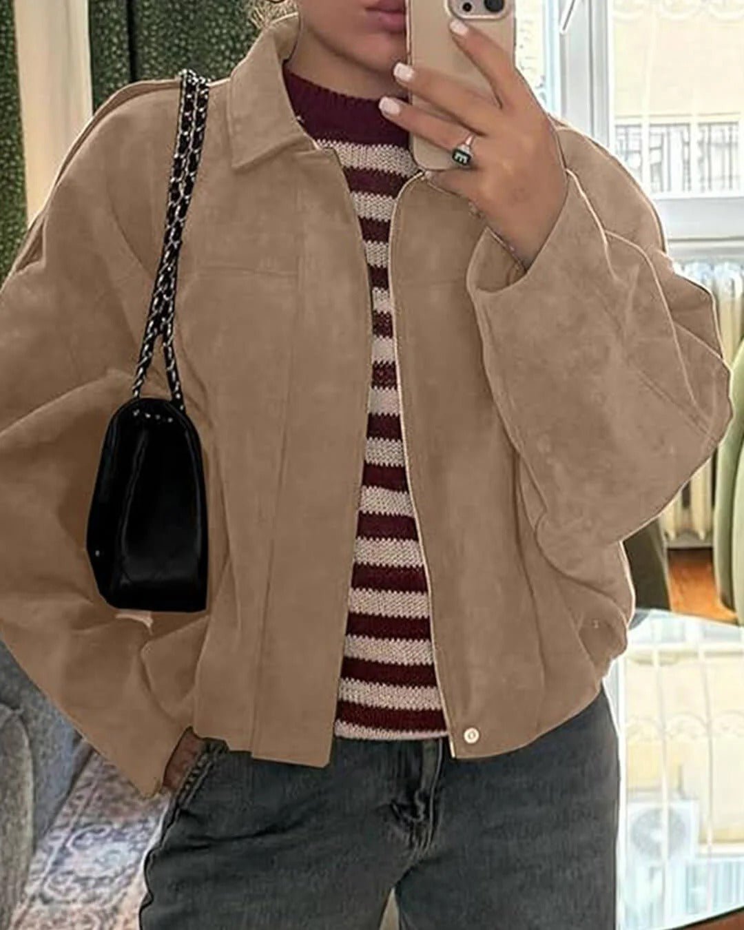 Women's Cropped Suede Bomber Jacket