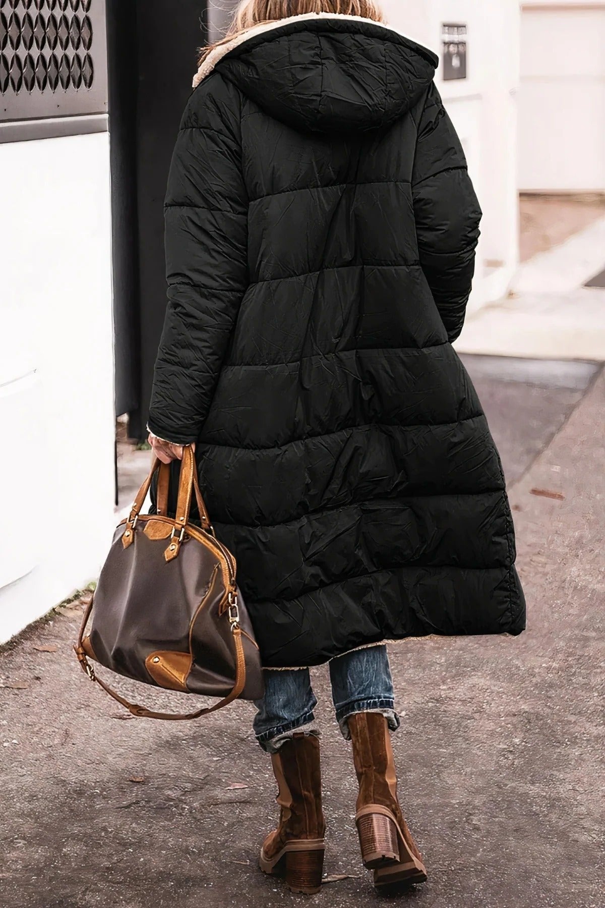 Women's Oversized Maxi Hooded Longline Teddy Puffer Coat