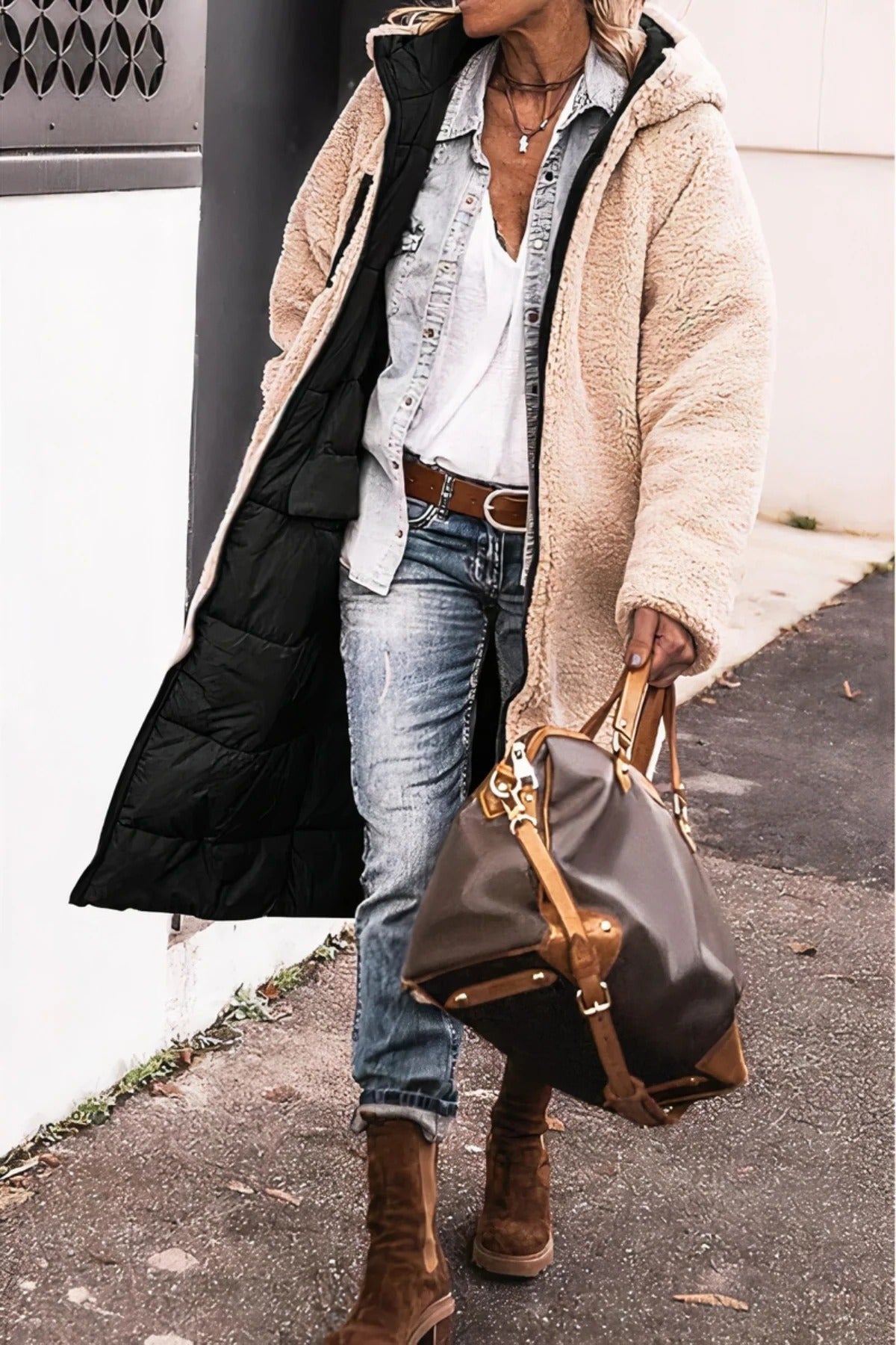 Women's Oversized Maxi Hooded Longline Teddy Puffer Coat