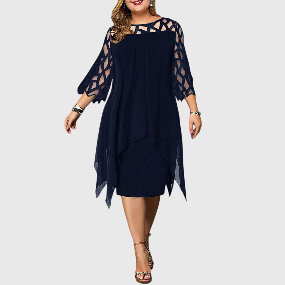 Women's Chiffon Cocktail One-Shoulder Party Dress - Deep Blue