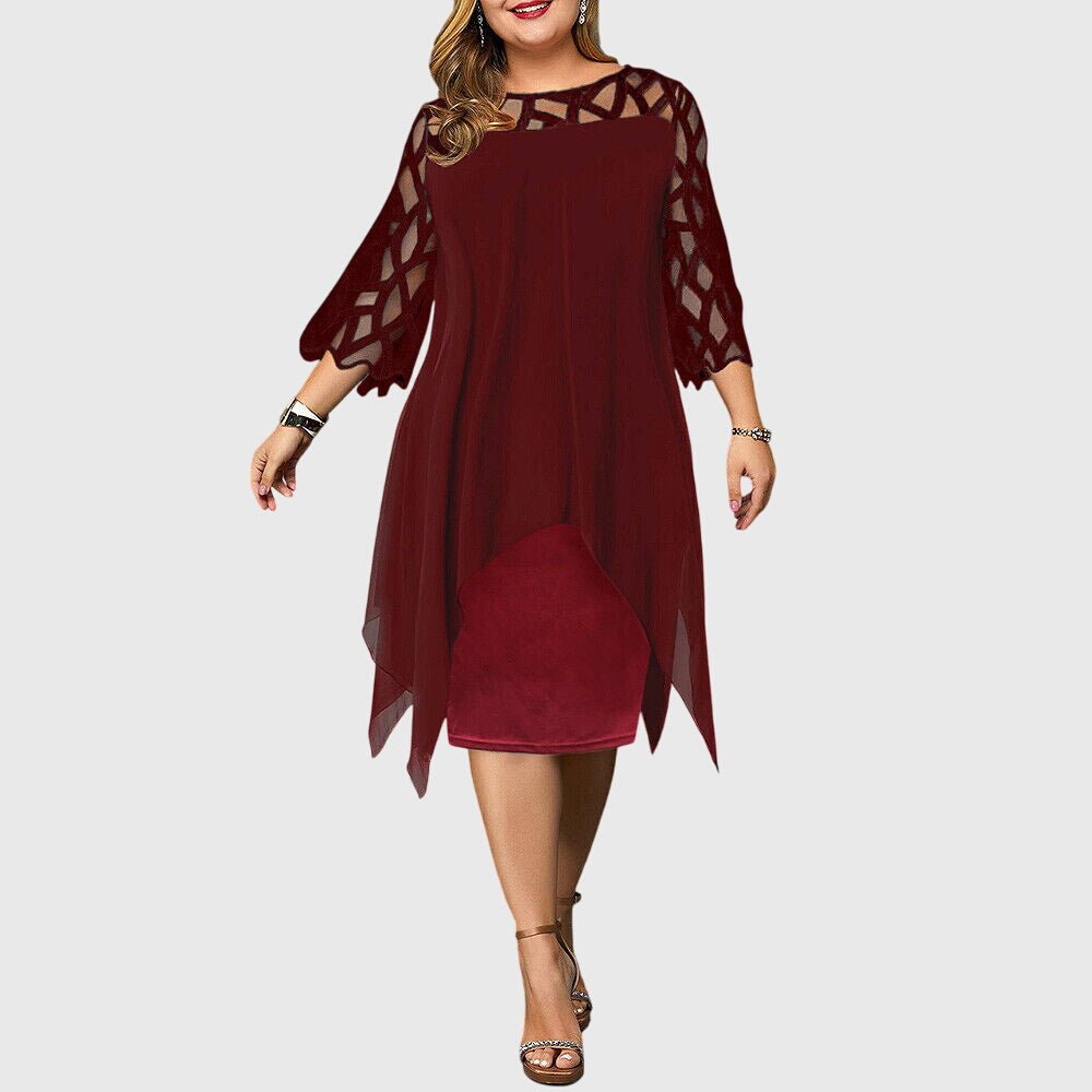 Women's Chiffon Cocktail One-Shoulder Party Dress - Red Wine