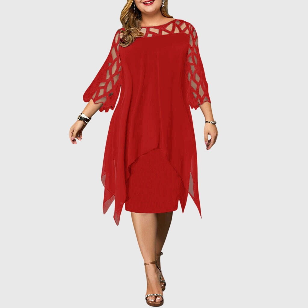 Women's Chiffon Cocktail One-Shoulder Party Dress - Red