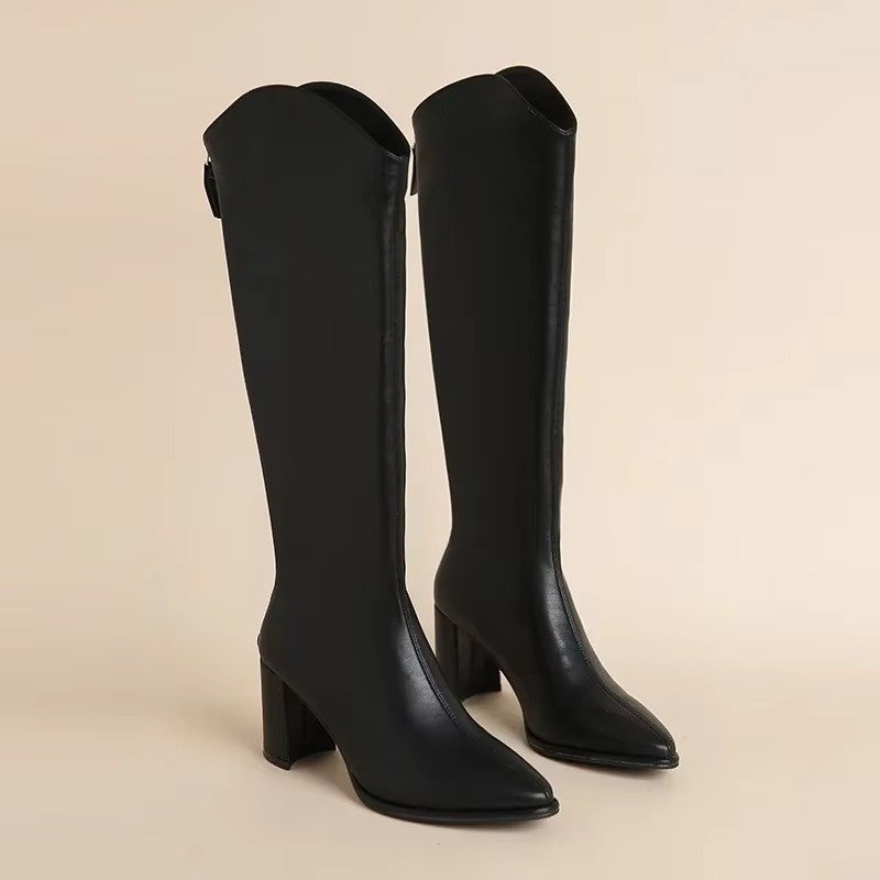 Women's Faux Leather Knee-High Boots - Black