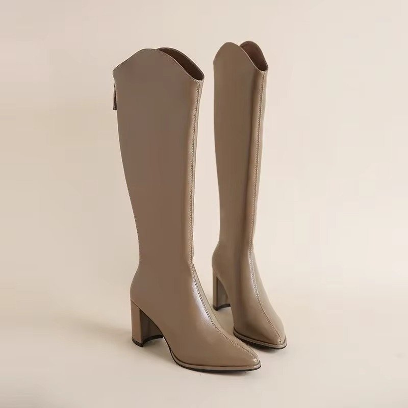 Women's Faux Leather Knee-High Boots - Light Brown