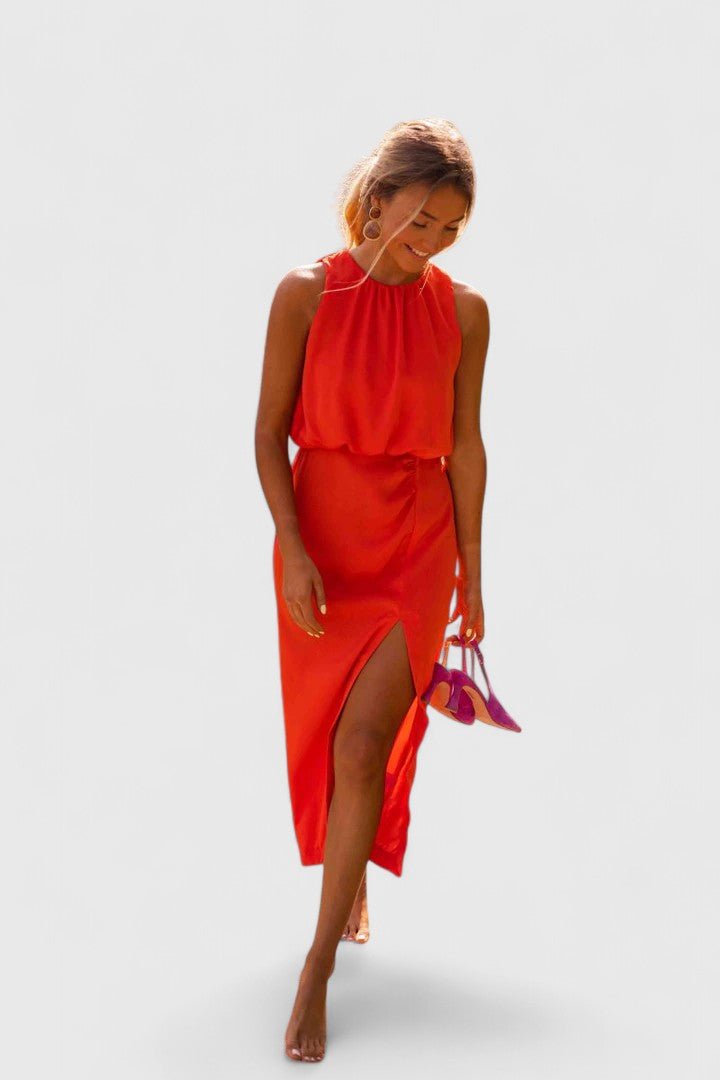 Women's Party Satin Halter Midi Dress