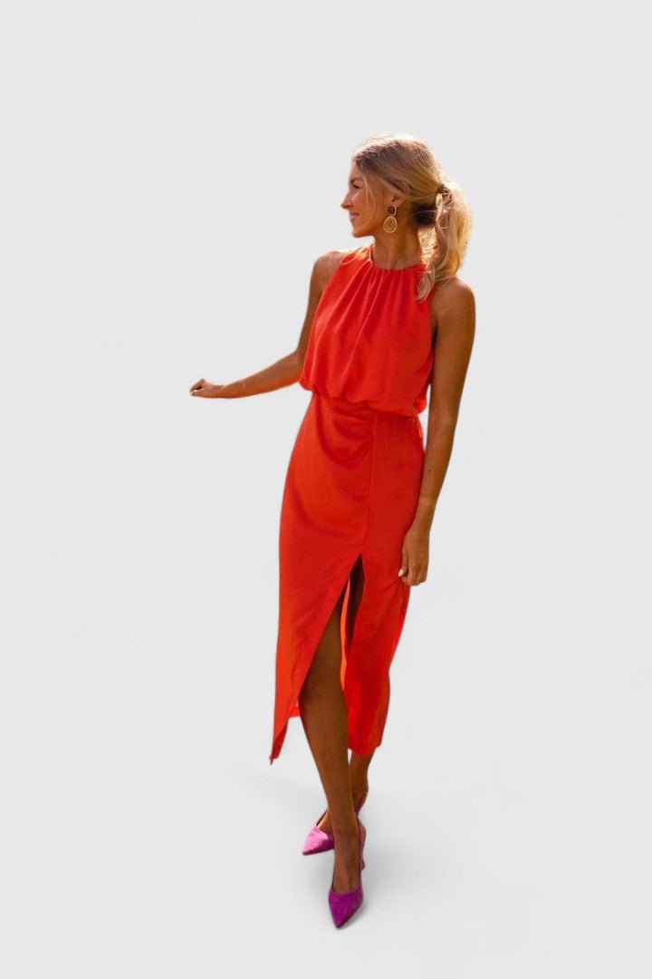 Women's Party Satin Halter Midi Dress
