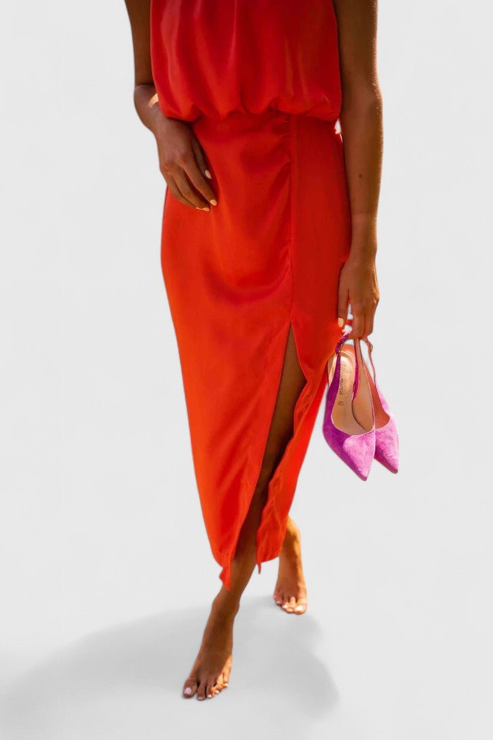 Women's Party Satin Halter Midi Dress