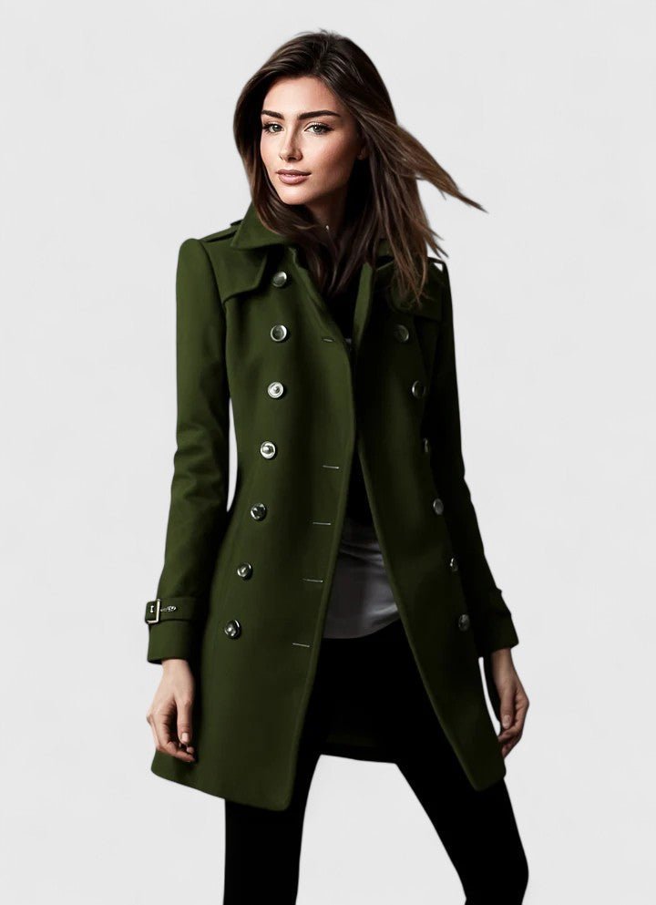 Women's Slim Belted Wool Coat - Green