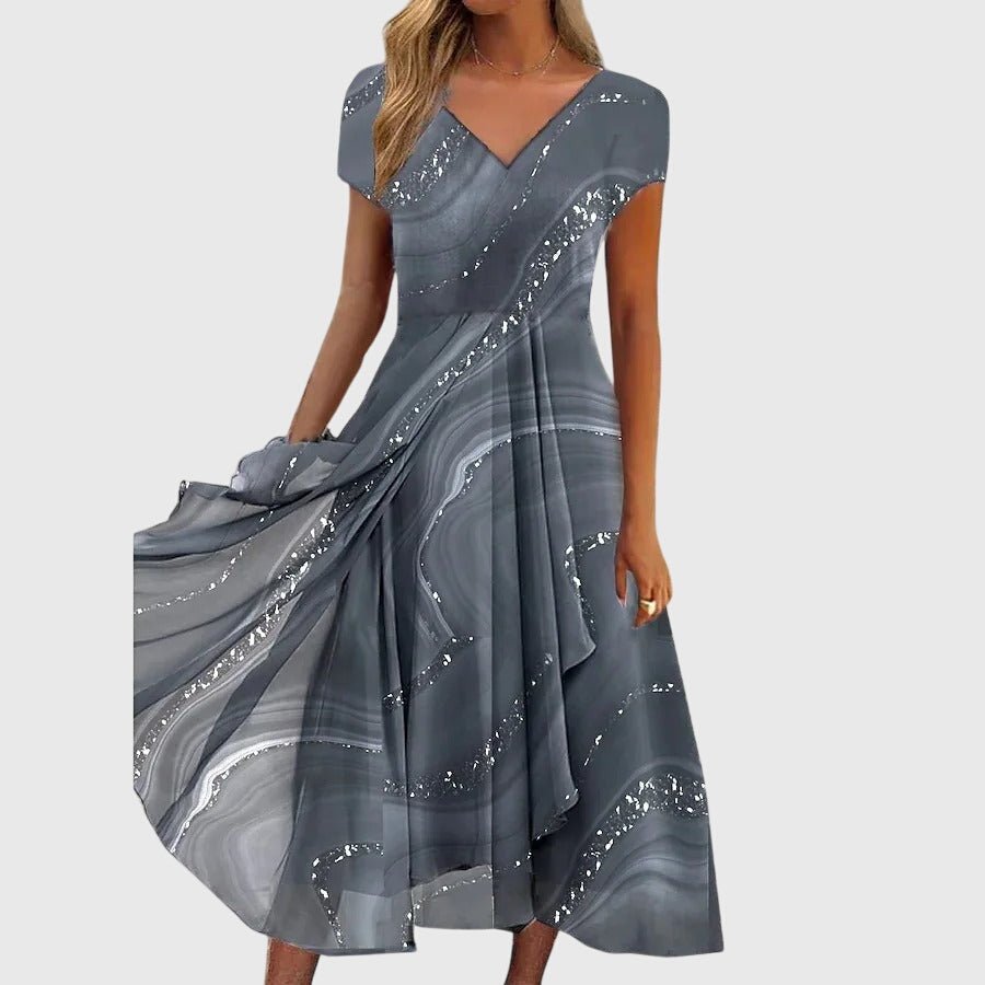 Women's Chiffon V-Neck Midi Party Dress - Gray