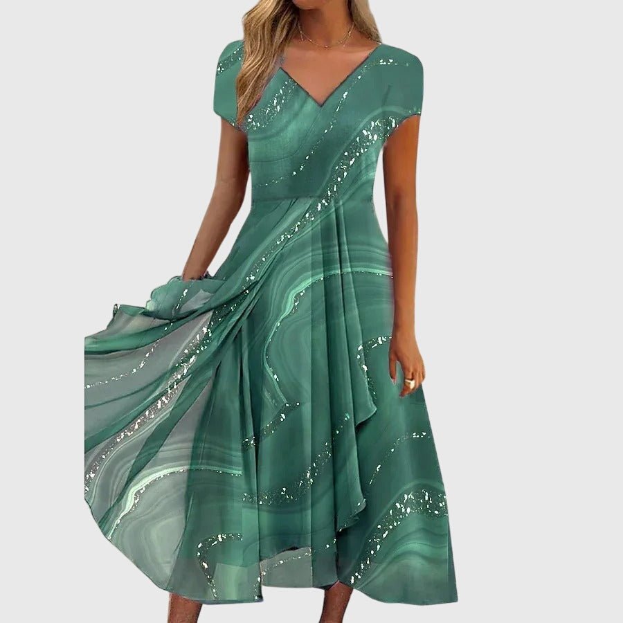 Women's Chiffon V-Neck Midi Party Dress - Green