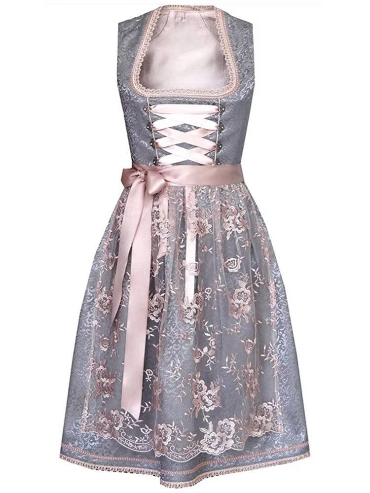 Women's Floral Lace Dirndl Dress - Gray Rose