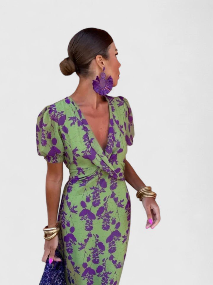 Women's Floral Cocktail Satin Midi Party Wrap Dress