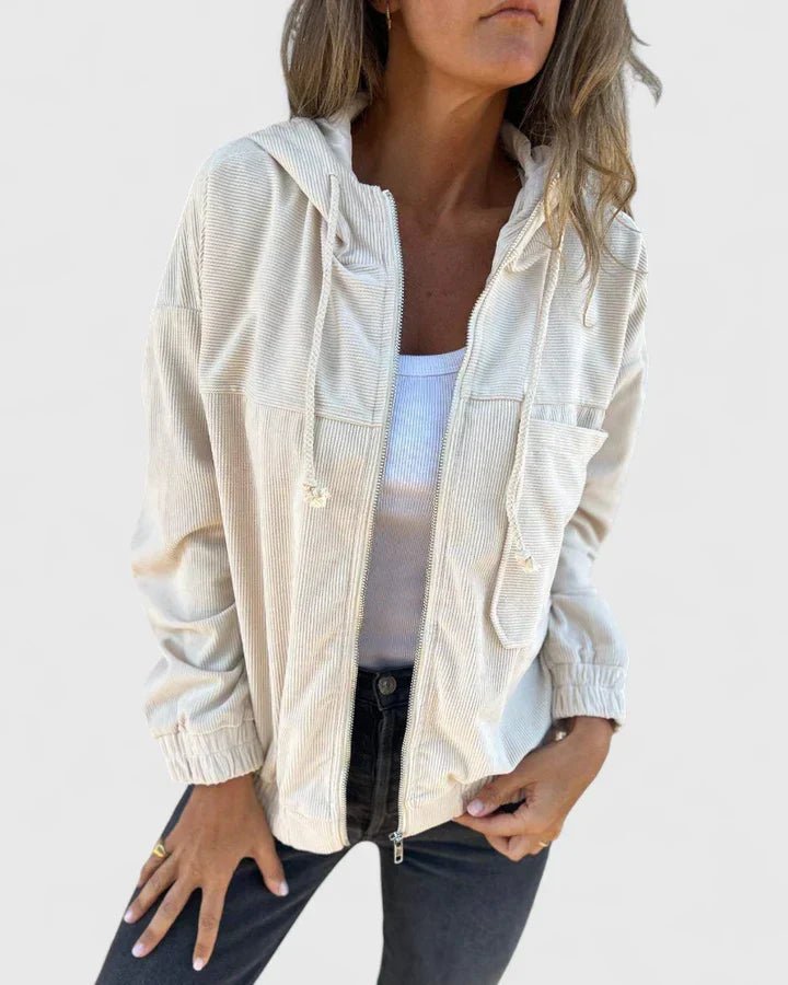 Women's Oversized Corduroy Hooded Jacket - White