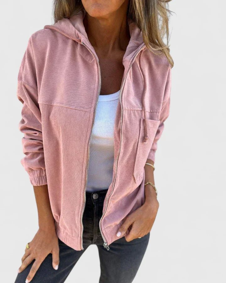 Women's Oversized Corduroy Hooded Jacket - Pink