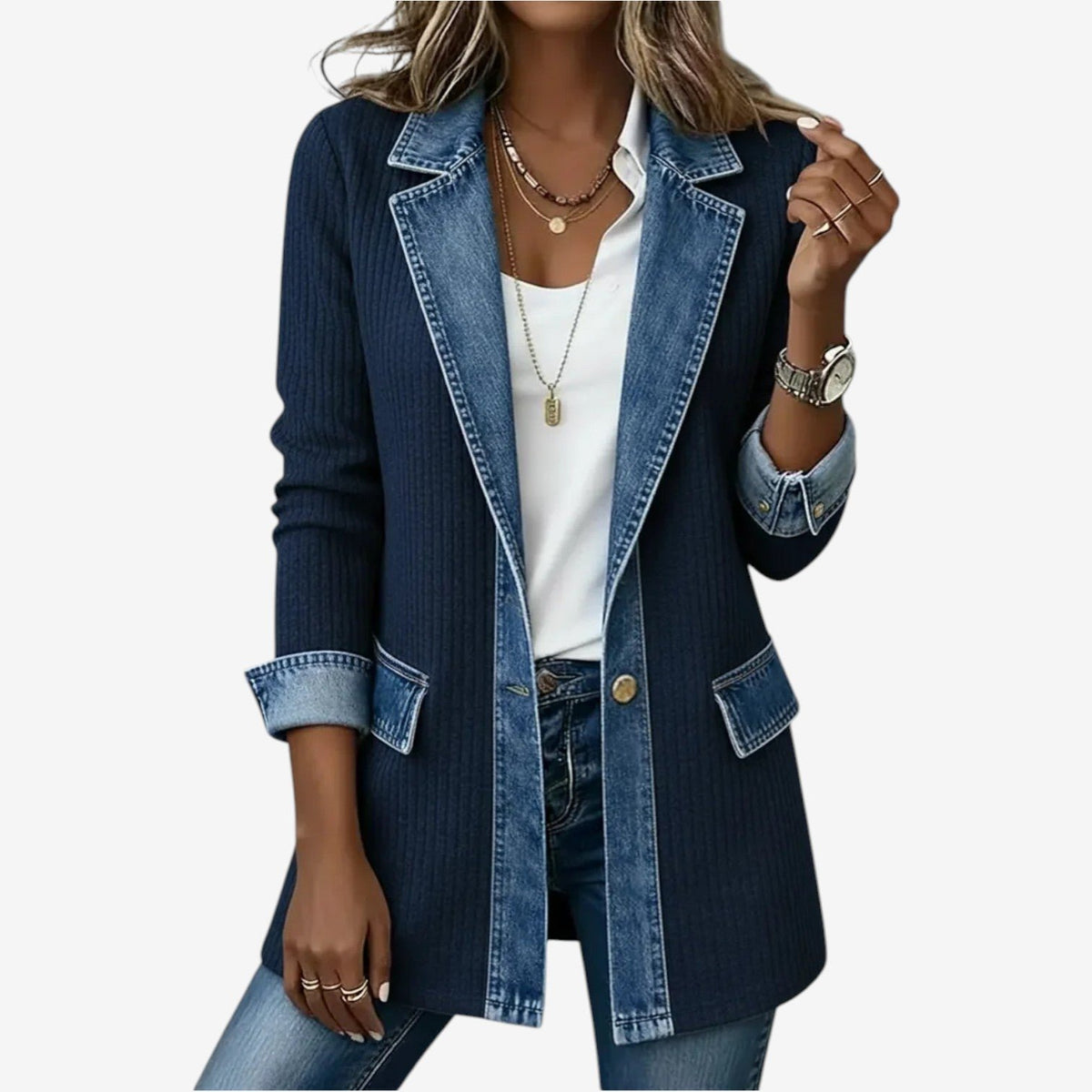 Women's Longline Knit Jacket - Navy Blue