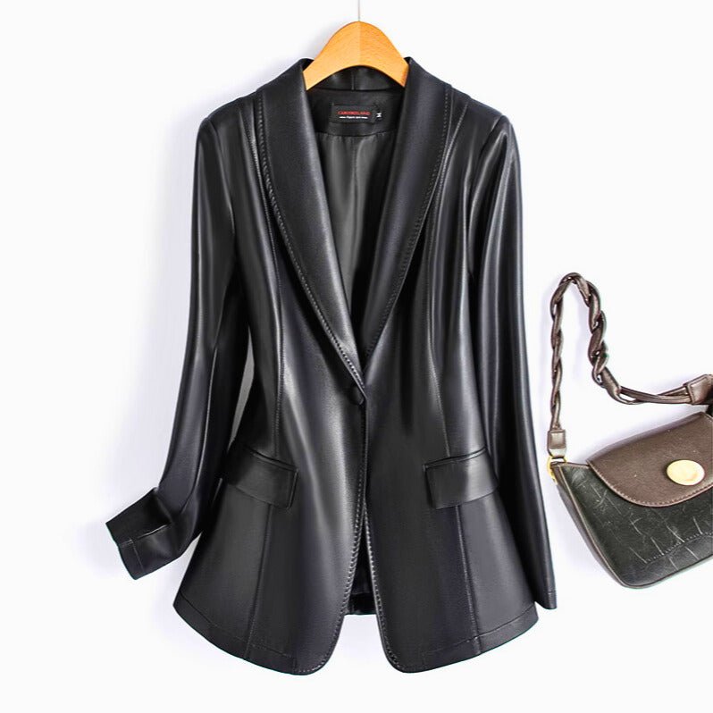 Women's Faux Leather Blazer - Black