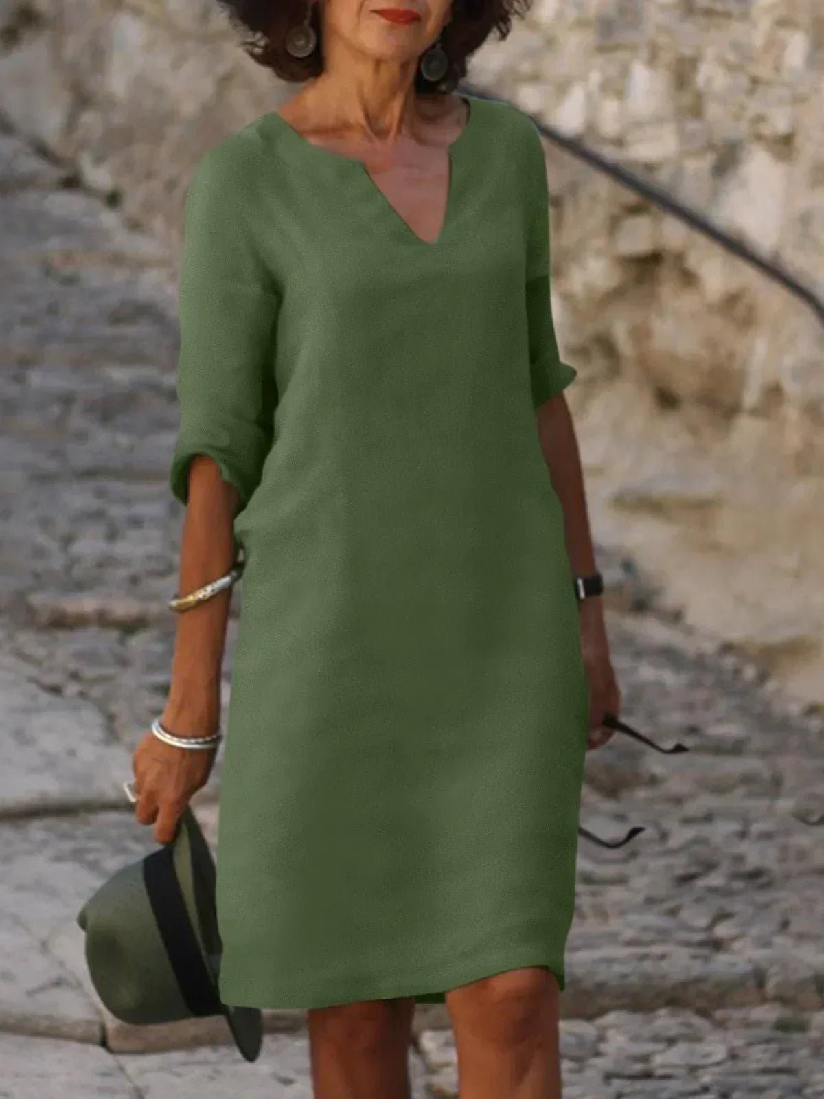 Women's Black Shift Dress - Olive Green