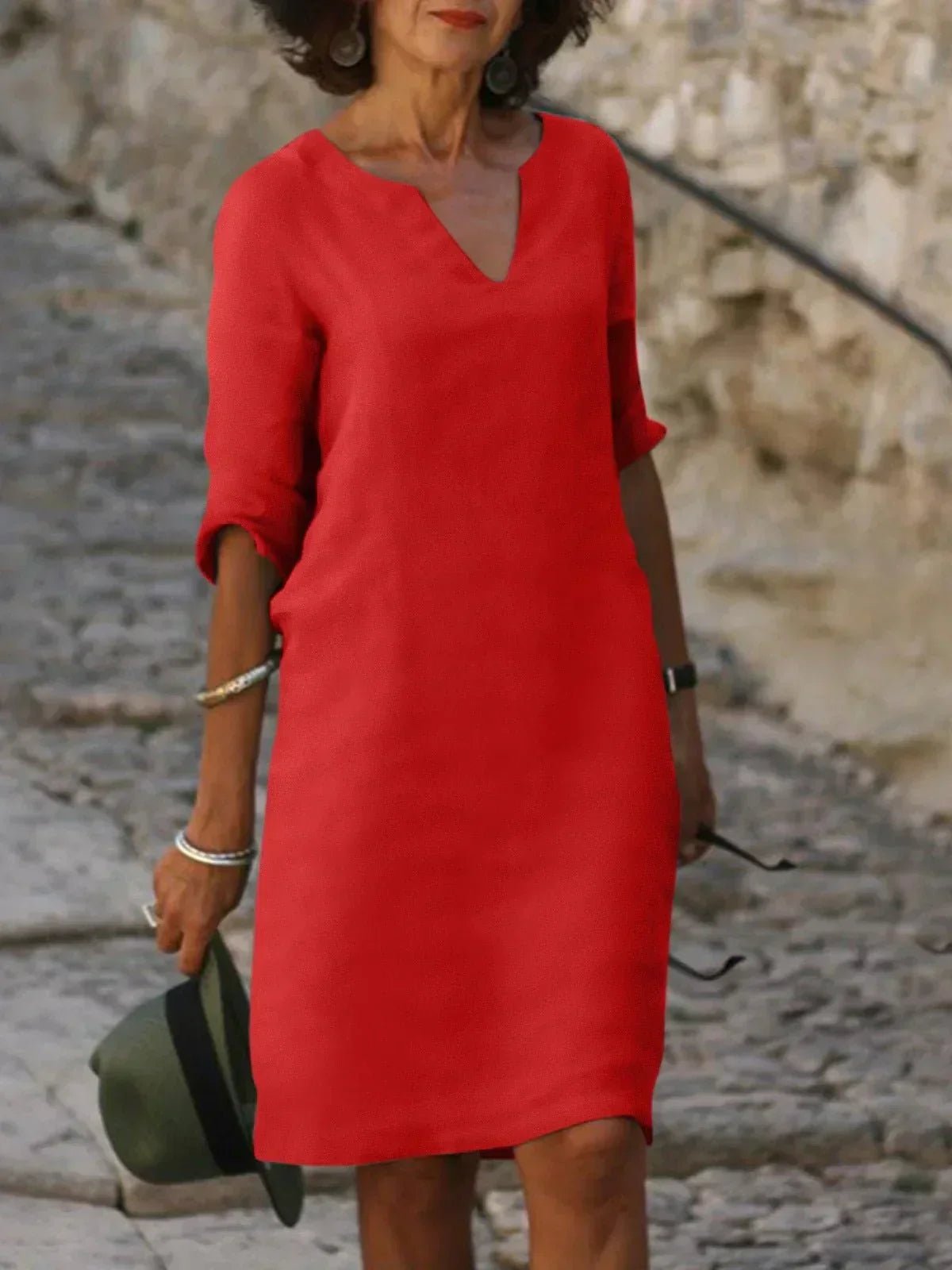 Women's Black Shift Dress - Red