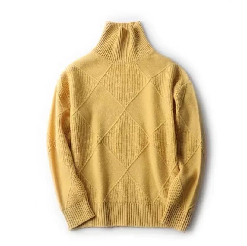 Women's Chunky Argyle Cashmere Roll Neck Jumper