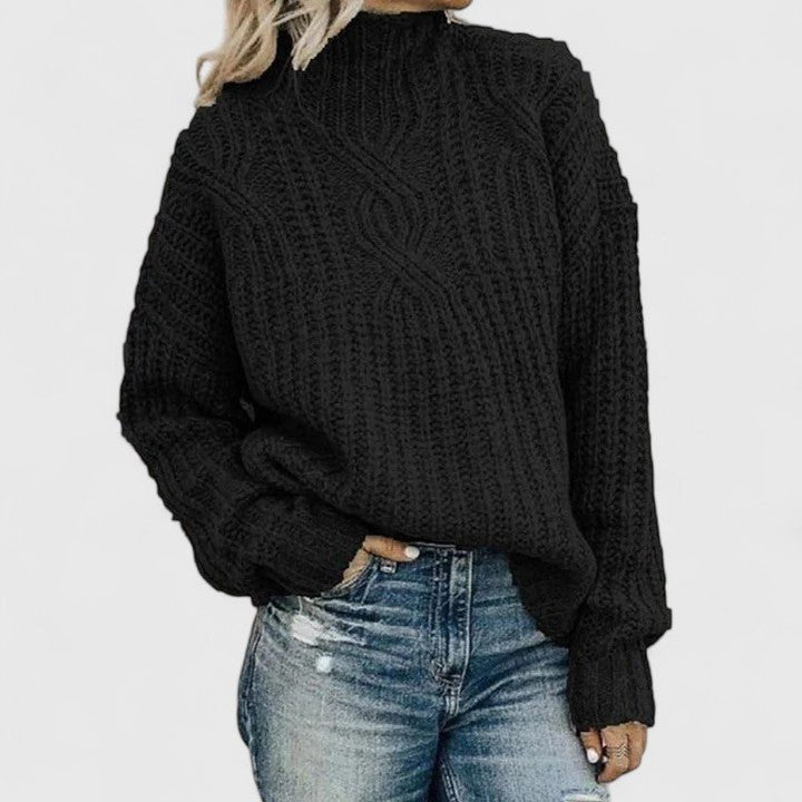 Women's Chunky Oversized Cable Knit Wool Jumper - Black