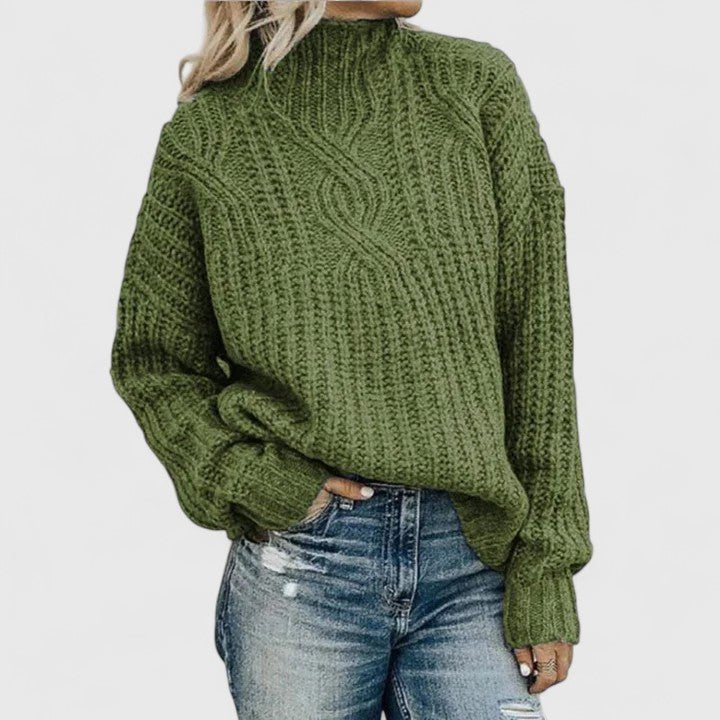 Women's Chunky Oversized Cable Knit Wool Jumper - Green