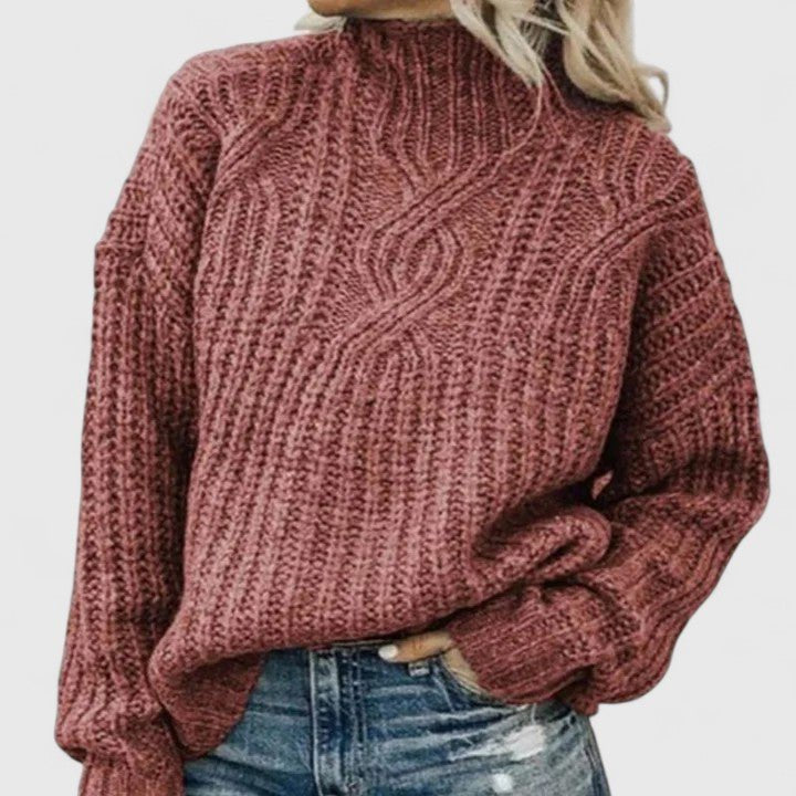 Women's Chunky Oversized Cable Knit Wool Jumper - Pink