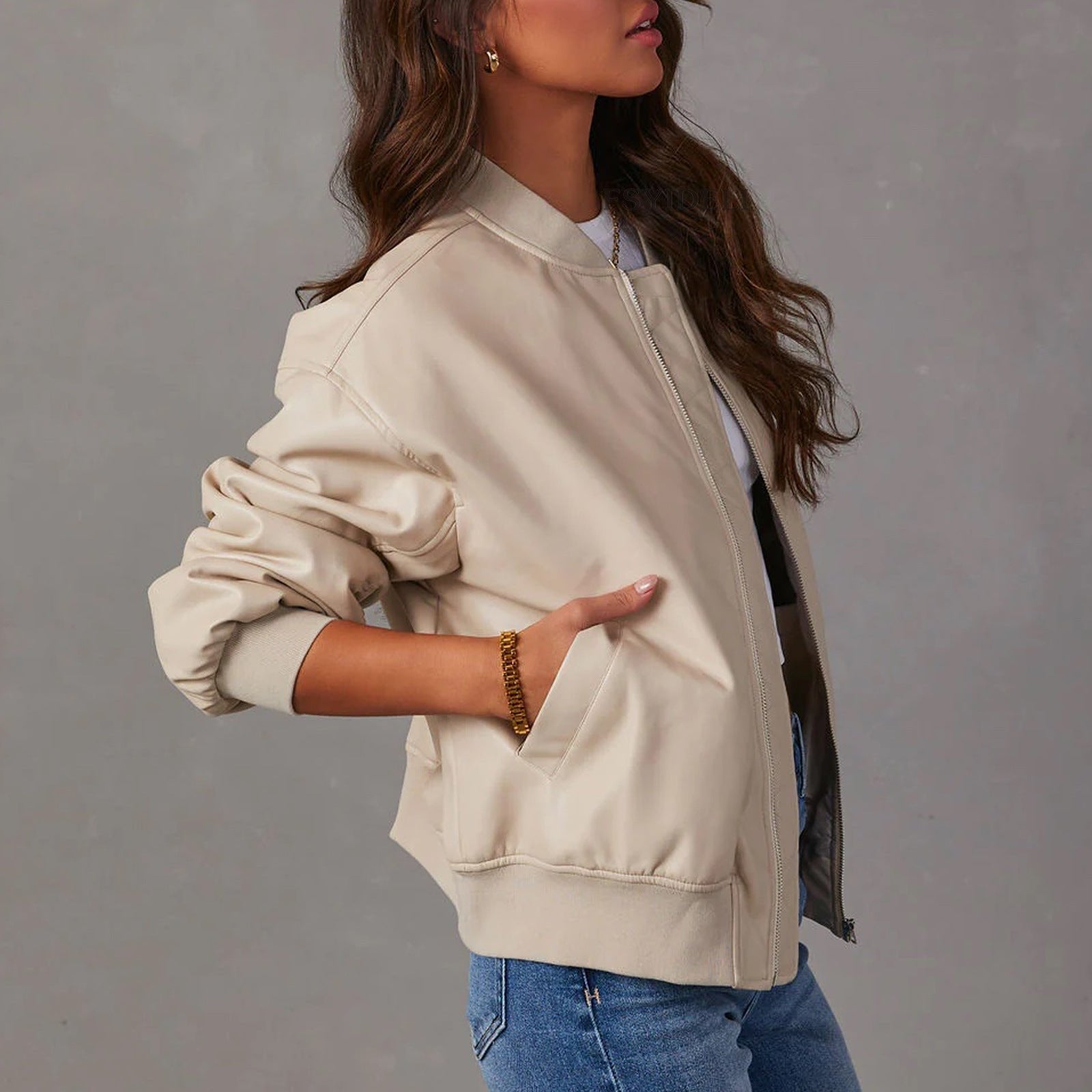 Women's Oversized Faux Leather Bomber Jacket