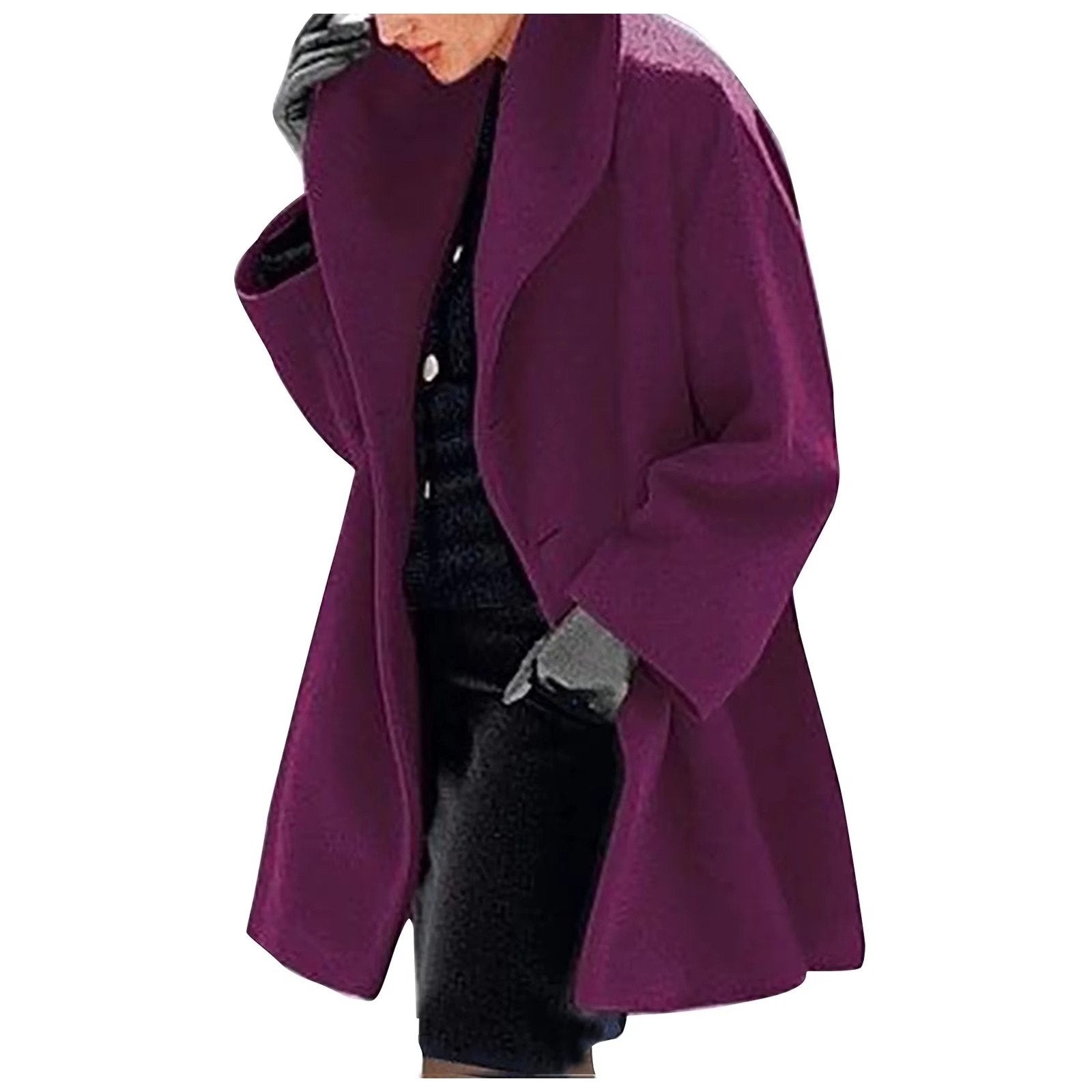 Women's Oversized Midi Wool Coat - Purple