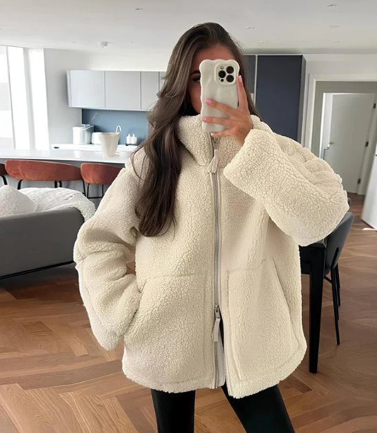 Women's Oversized Teddy Jacket - White