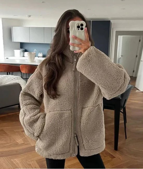 Women's Oversized Teddy Jacket - Bronze