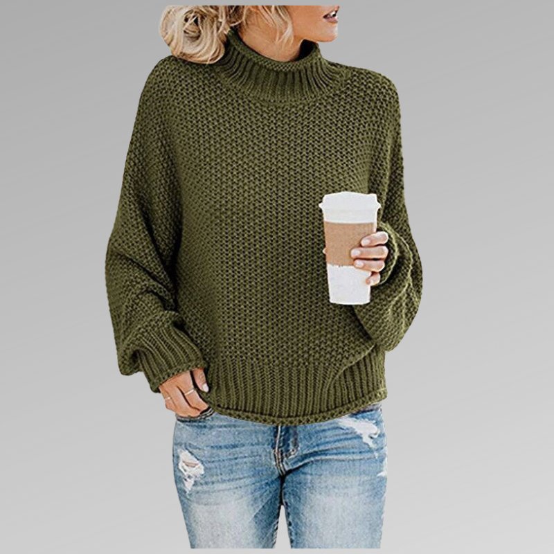 Women's Oversized Wool Roll Neck Jumper - Green