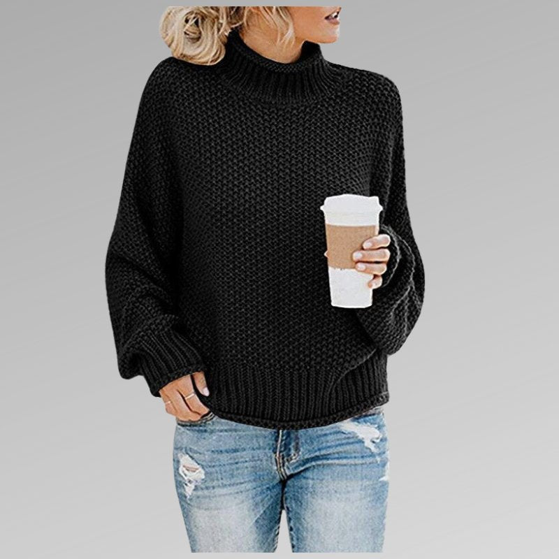 Women's Oversized Wool Roll Neck Jumper - Black