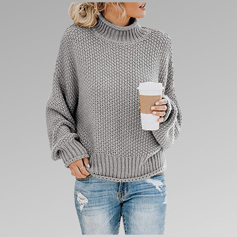 Women's Oversized Wool Roll Neck Jumper - Gray