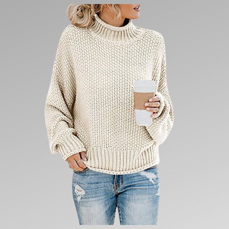 Women's Oversized Wool Roll Neck Jumper - Beige