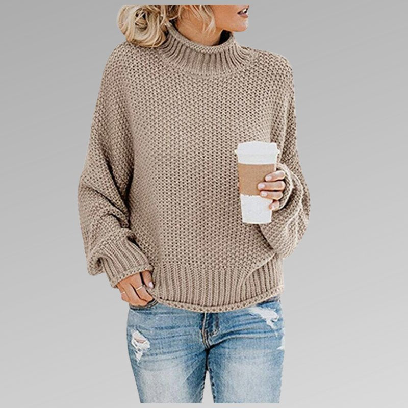 Women's Oversized Wool Roll Neck Jumper - Brown