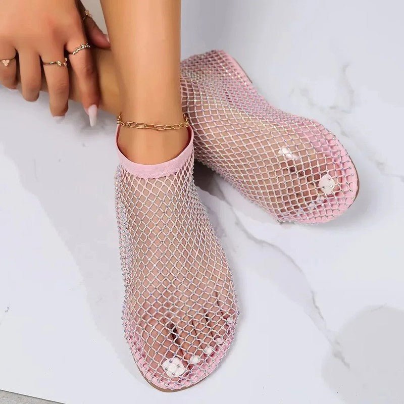 Women's Rhinestone Mesh Ankle Booties - Blush
