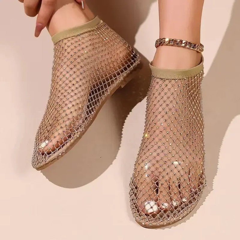 Women's Rhinestone Mesh Ankle Booties - Gold