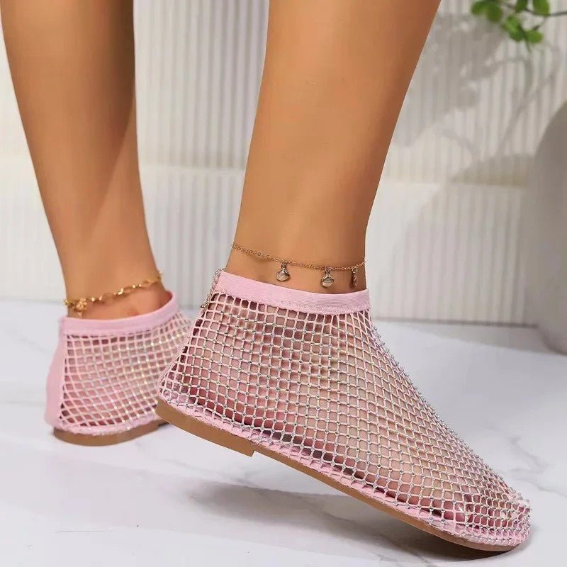 Women's Rhinestone Mesh Ankle Booties