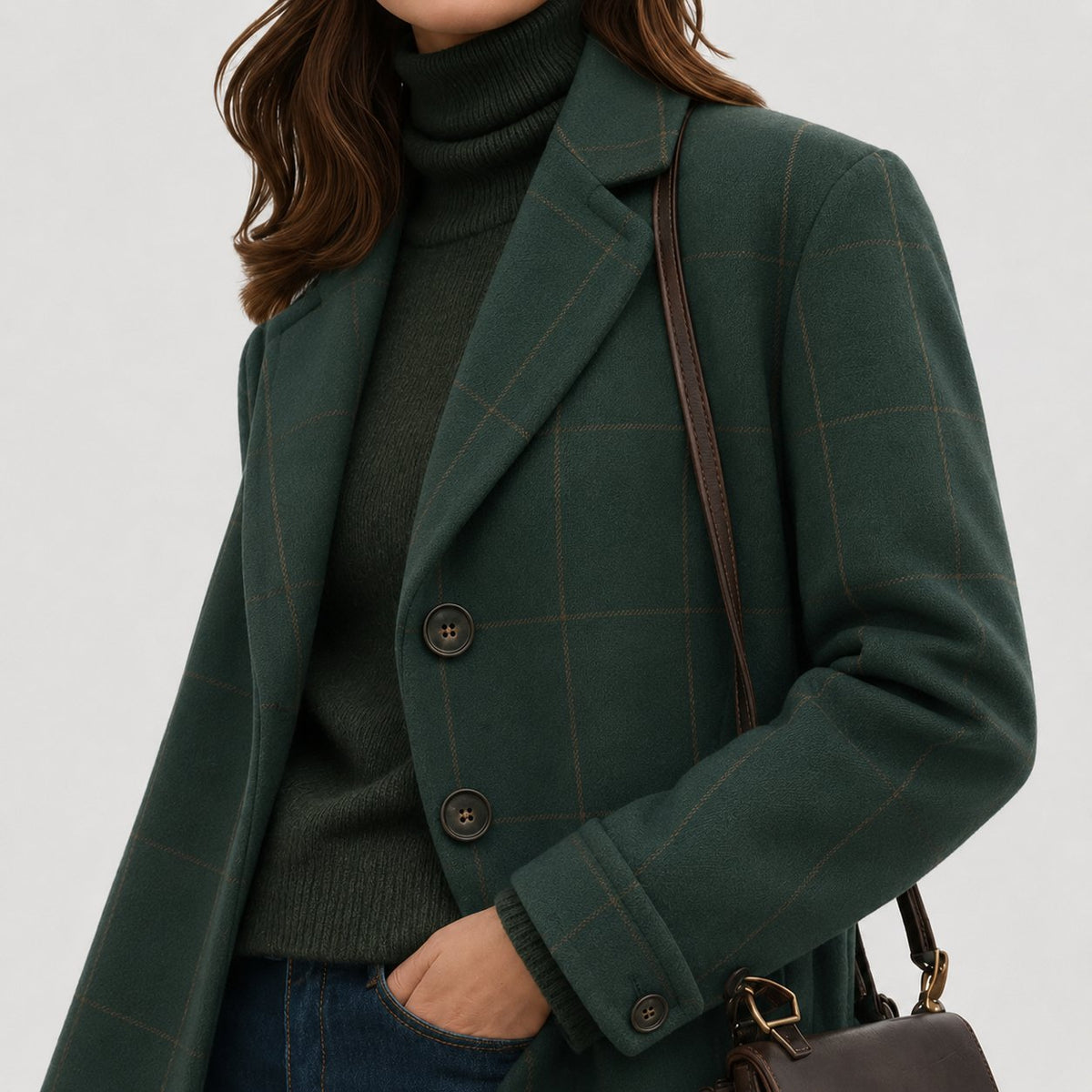 Women's Windowpane Longline Wool Coat