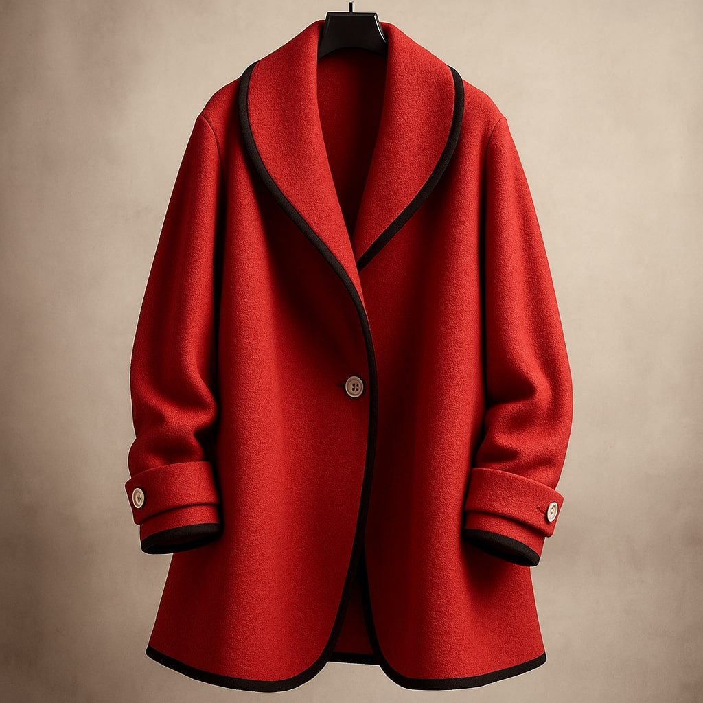 Women's Wool Shawl-Collar Coat - Red